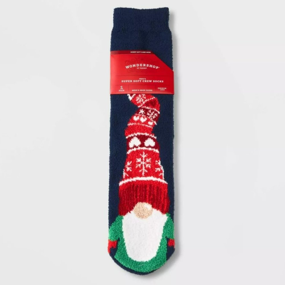 NWT Wondershop Men's Navy Blue Gnome Cozy Crew Socks (Size 6-12)